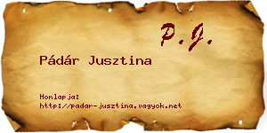 Pádár Jusztina névjegykártya